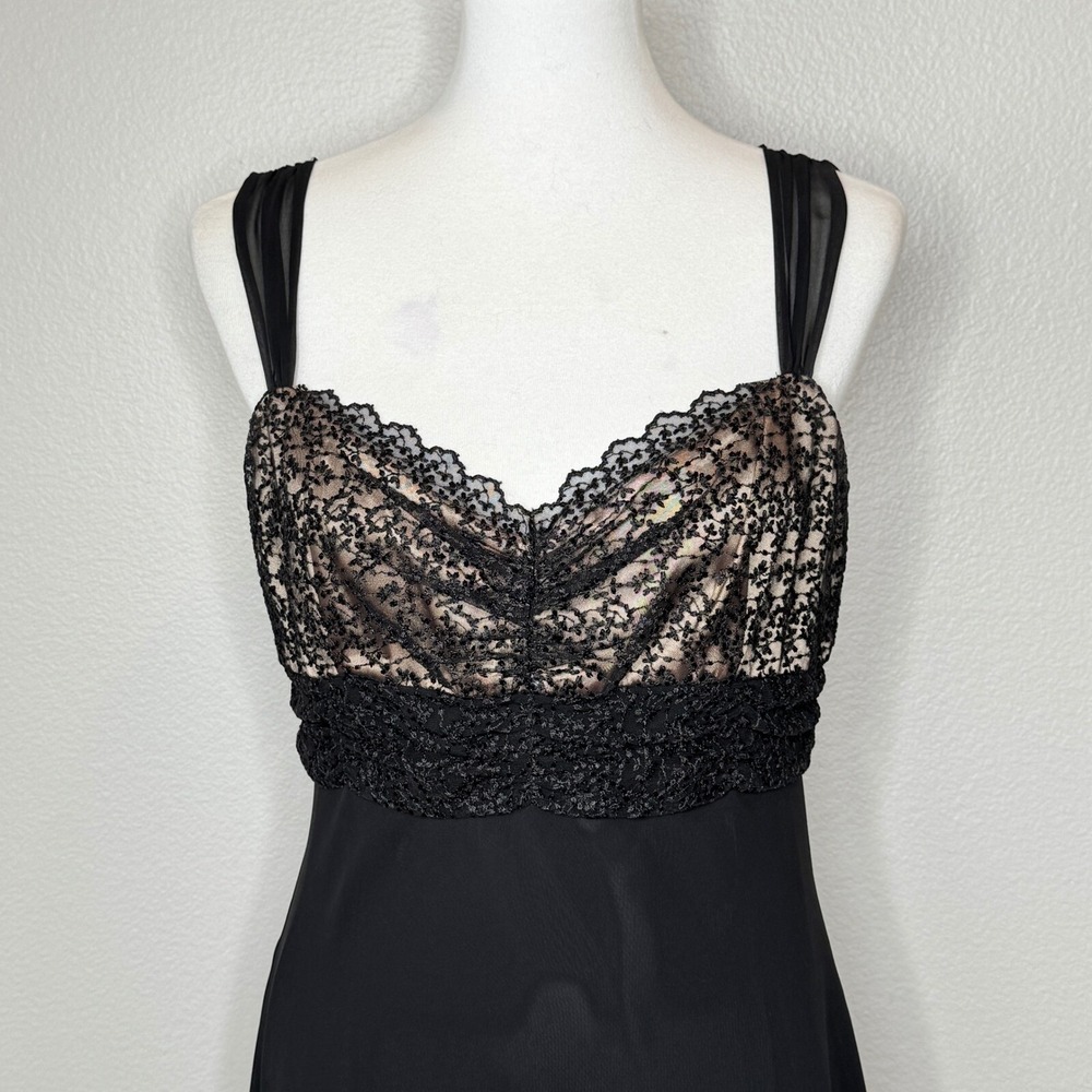EVAN PICONE Cocktail Black Midi Dress 10 Lace Bodice Handkerchief Hem Formal - Picture 2 of 9